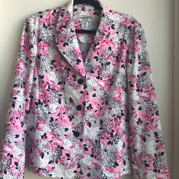 Pendleton Pink Black Floral Cotton blend Blazer - Picture 3 of 12